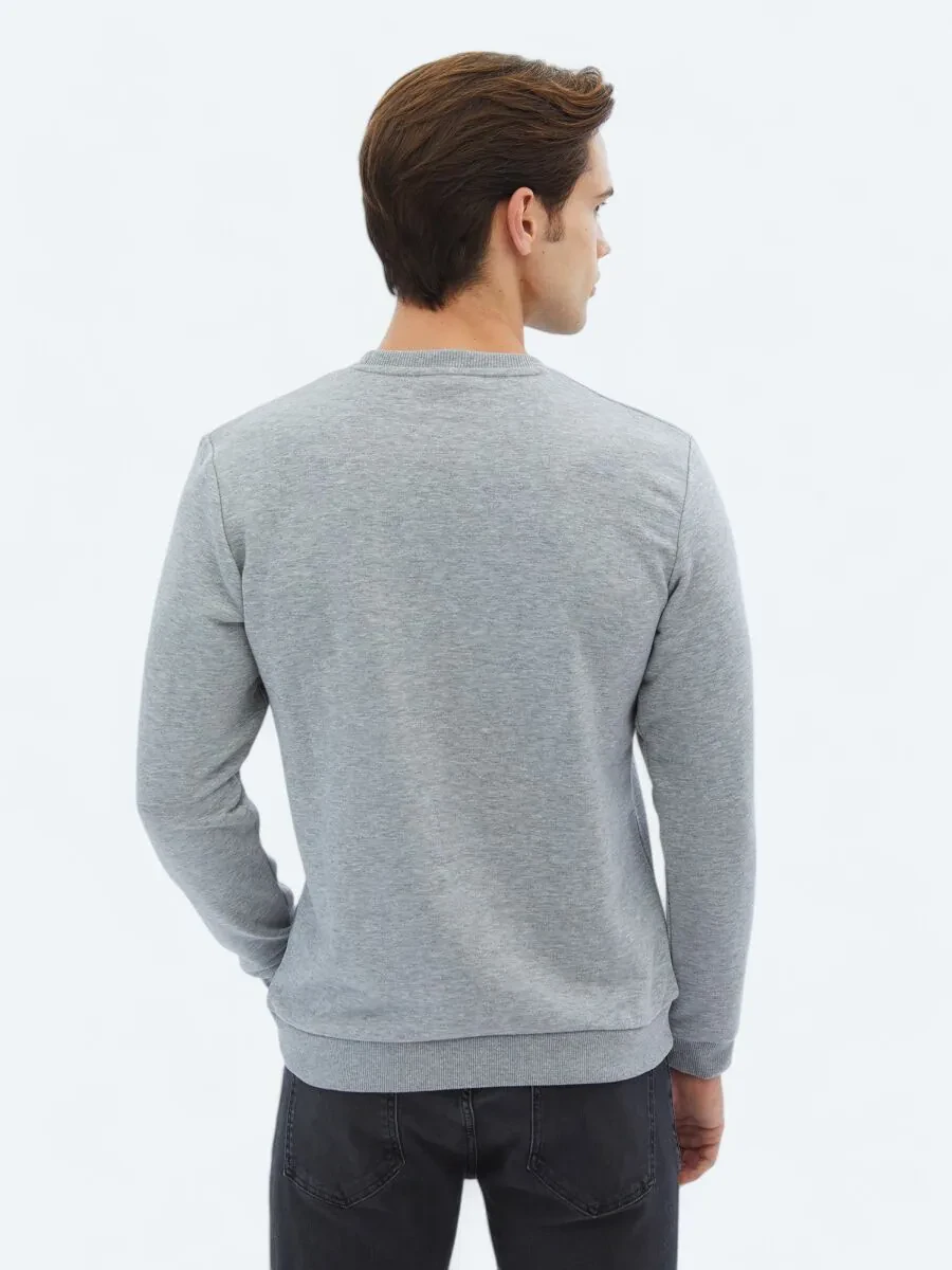 Antrasit Bisiklet Yaka Baskılı Sweatshırt - 4