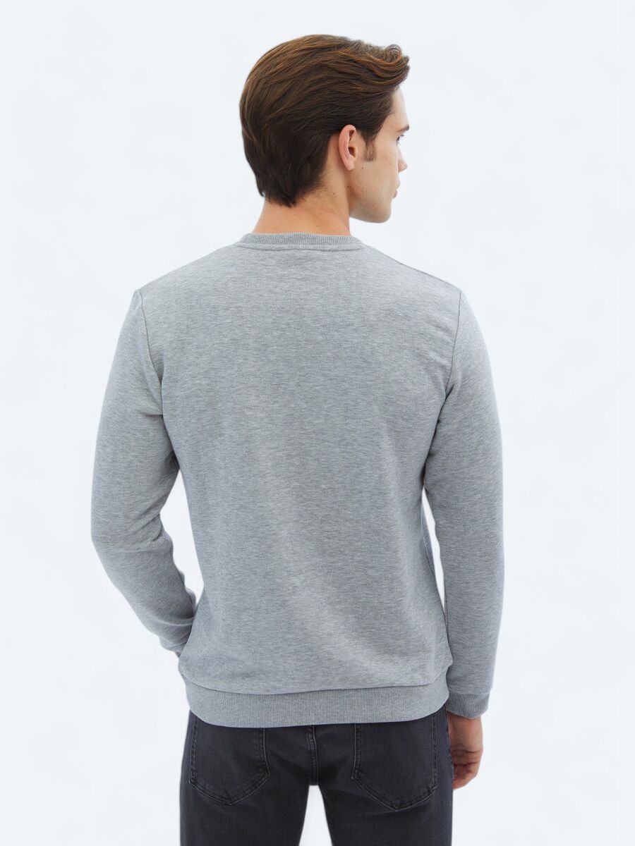 Antrasit Bisiklet Yaka Baskılı Sweatshırt - 4