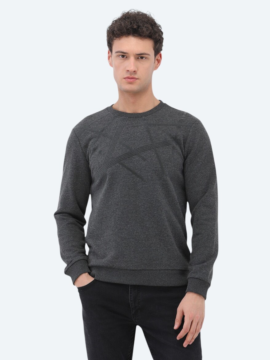 Antrasit Bisiklet Yaka Sweatshırt - 1