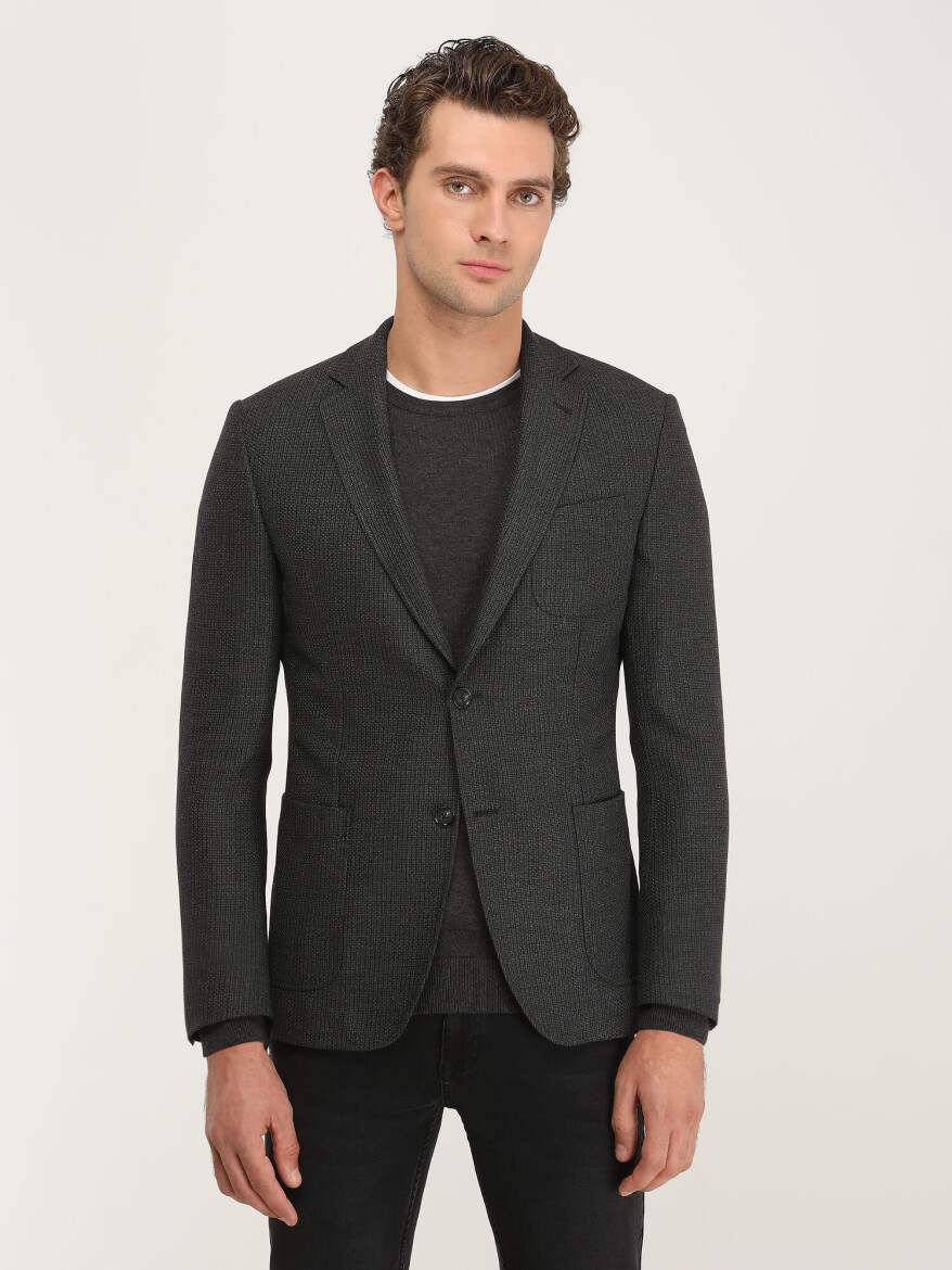 Antrasit Çizgili Modern Fit Ceket - 1