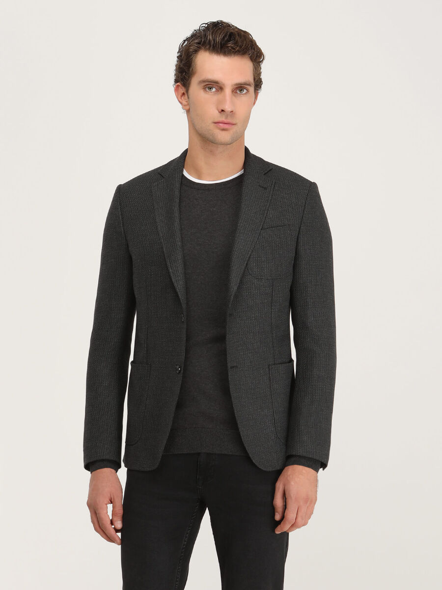 Antrasit Çizgili Modern Fit Ceket - 3
