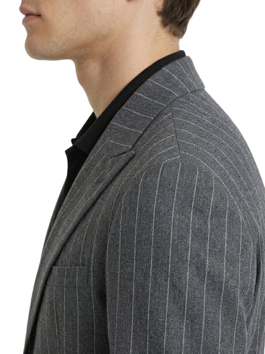 Antrasit Çizgili Modern Fit Keten Karışımlı Ceket - 3