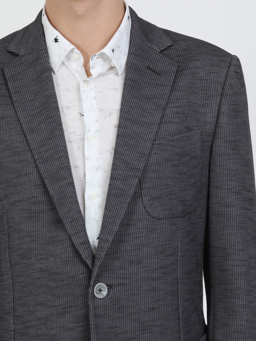 Antrasit Çizgili Modern Fit Pamuk Karışımlı Örme Takım Elbise - 8