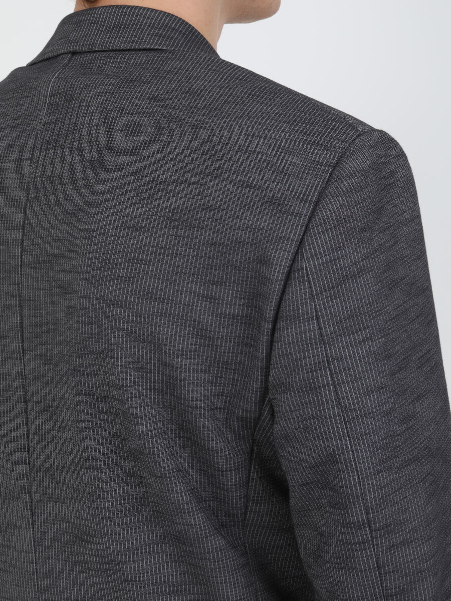 Antrasit Çizgili Modern Fit Pamuk Karışımlı Örme Takım Elbise - 12