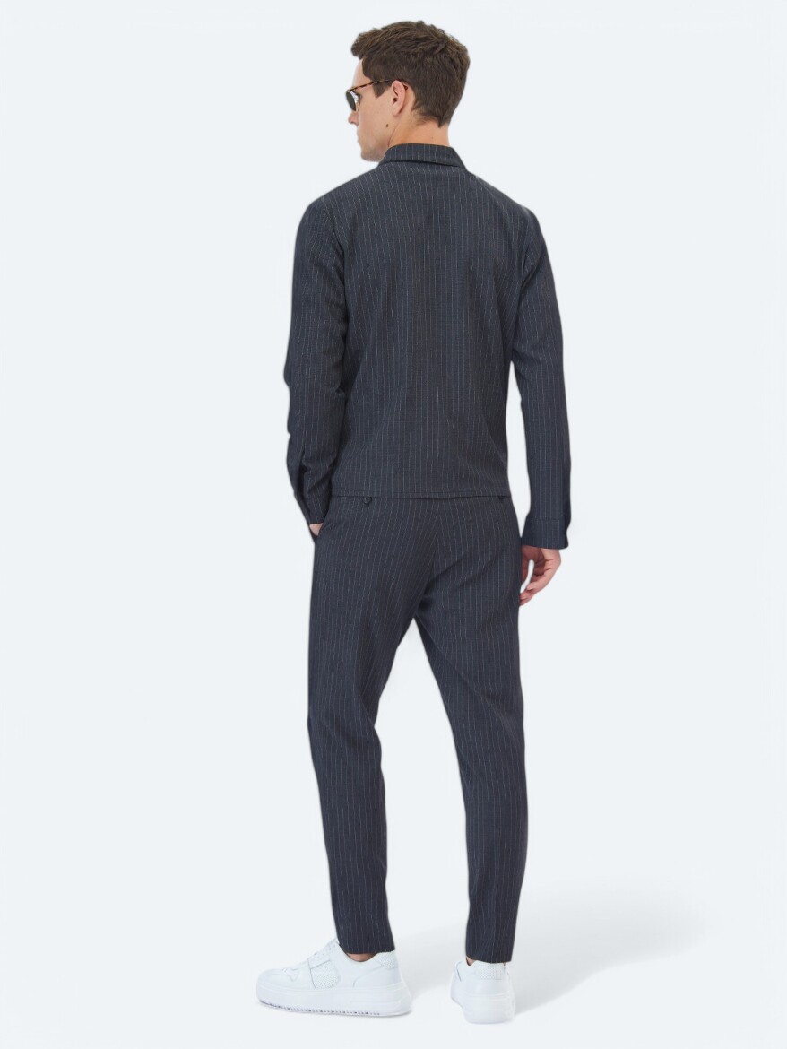 Antrasit Çizgili Modern Fit Takım Elbise - 8