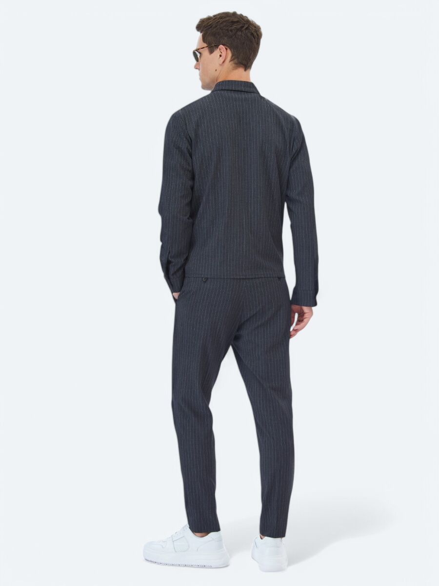 Antrasit Çizgili Modern Fit Takım Elbise - 8