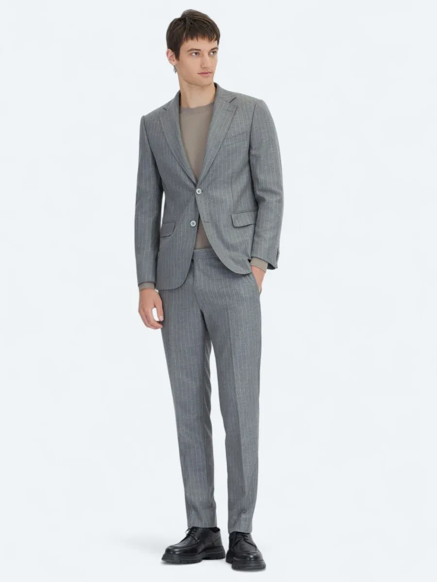 Antrasit Çizgili Modern Fit Takım Elbise - 2