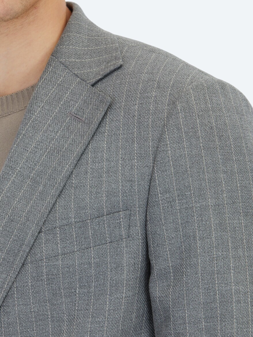 Antrasit Çizgili Modern Fit Takım Elbise - 4