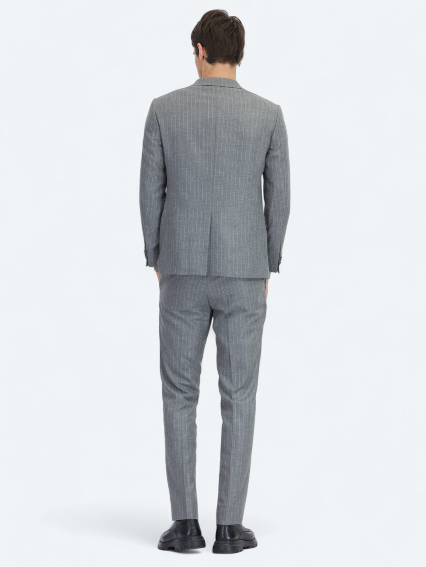 Antrasit Çizgili Modern Fit Takım Elbise - 5