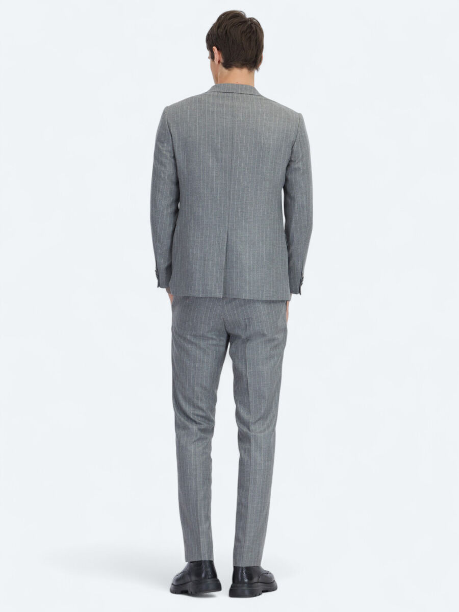 Antrasit Çizgili Modern Fit Takım Elbise - 5