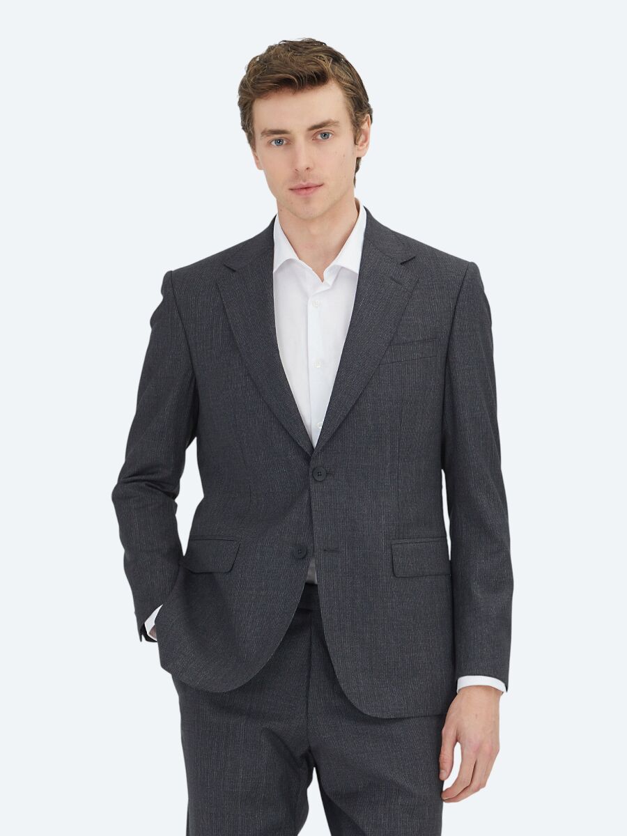 Antrasit Çizgili Modern Fit Yün Karışımlı Takım Elbise - 2