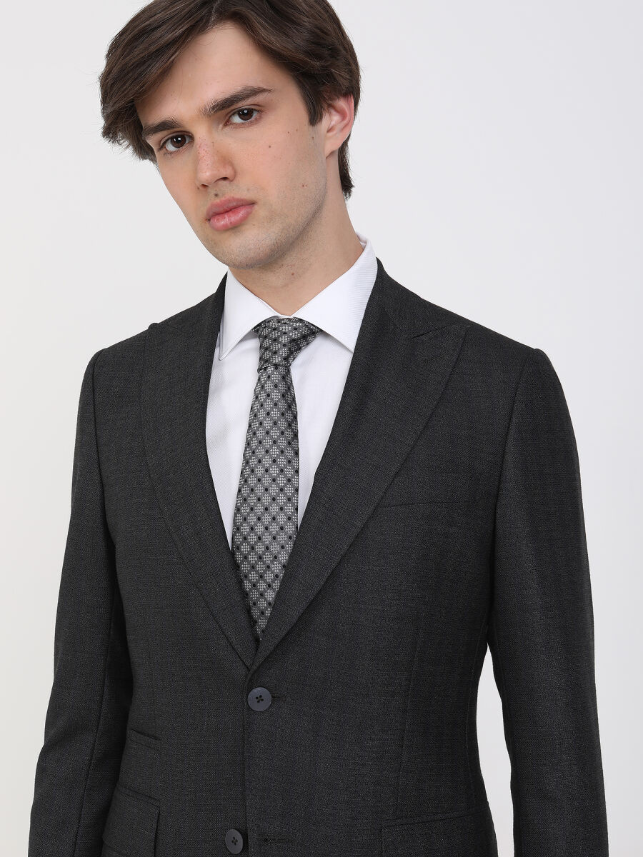Antrasit Çizgili Slim Fit Takım Elbise - 3