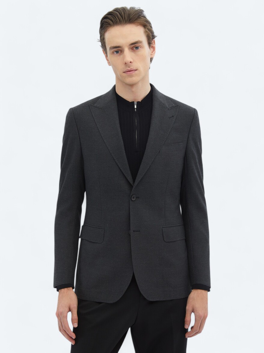 Antrasit Desenli Modern Fit Çevre Dostu Ceket - 3