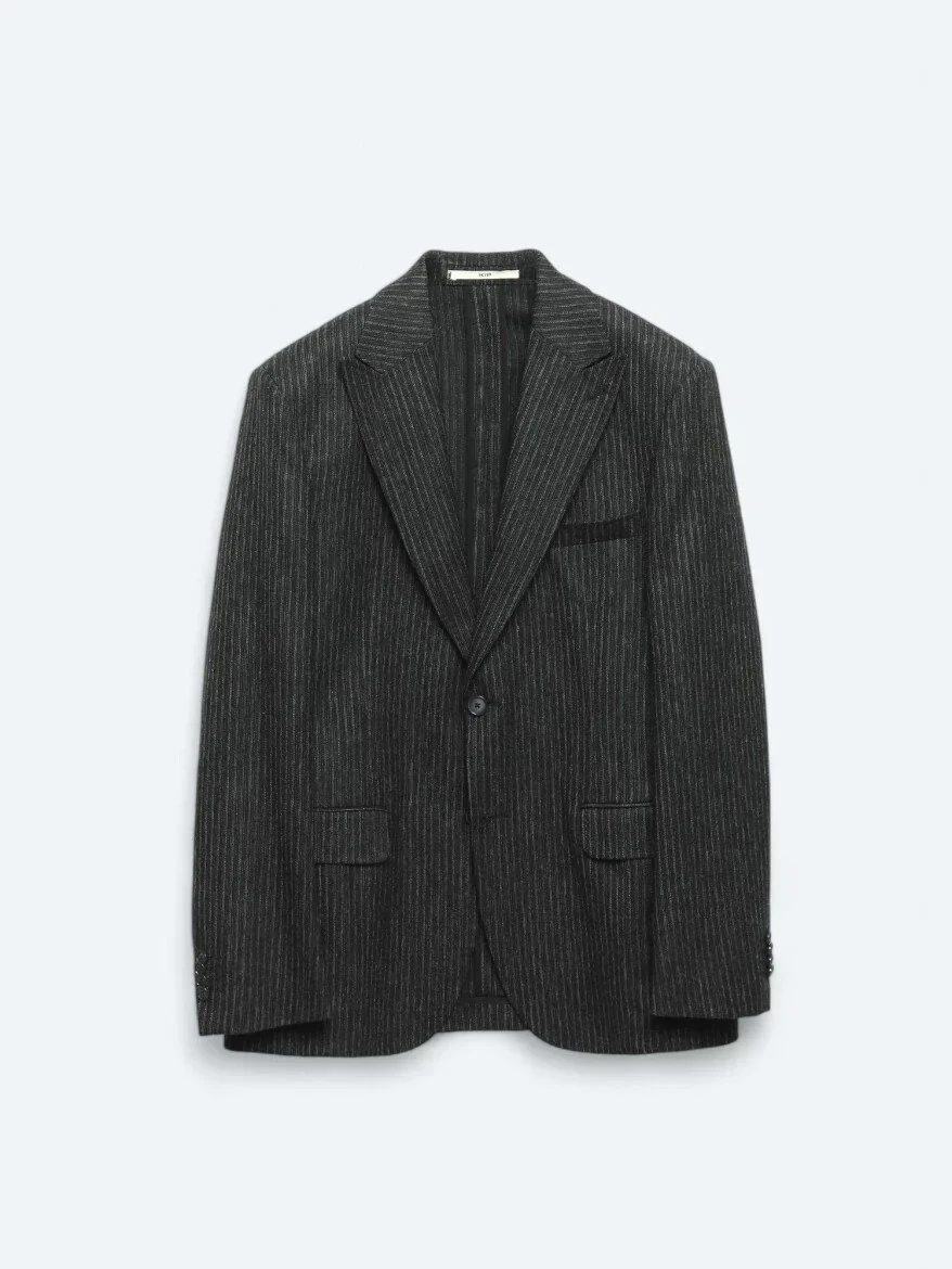 Antrasit Desenli Modern Fit Yün Karışımlı Ceket - 7