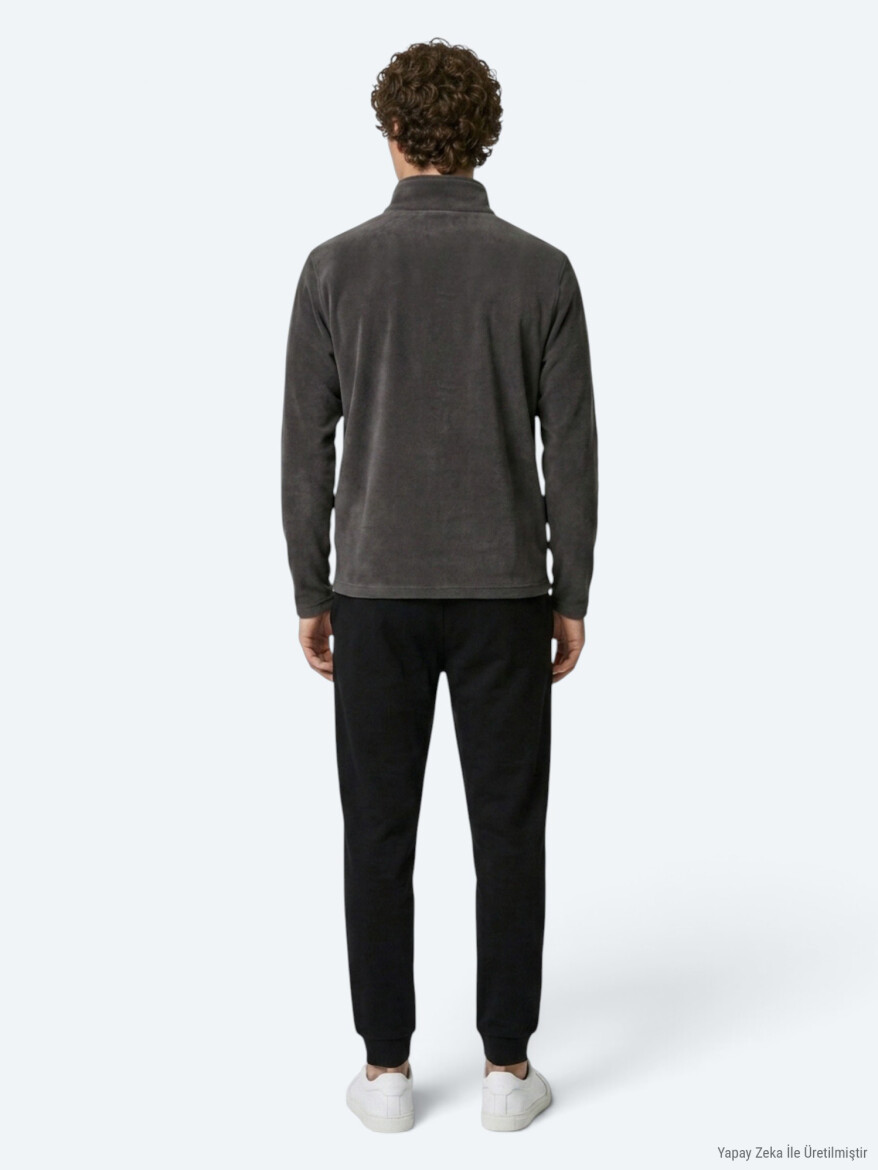 Antrasit Dik Yaka Düz Polar Sweatshırt - 5