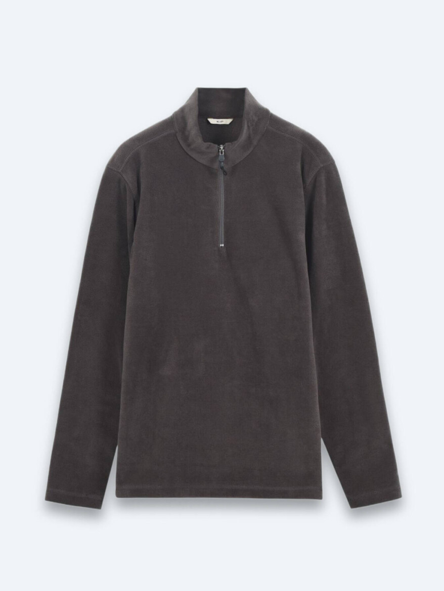 Antrasit Dik Yaka Düz Polar Sweatshırt - 6