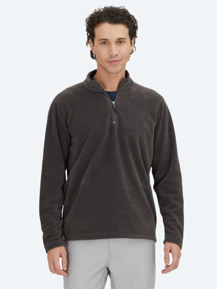 Antrasit Dik Yaka Düz Sweatshırt - KİP