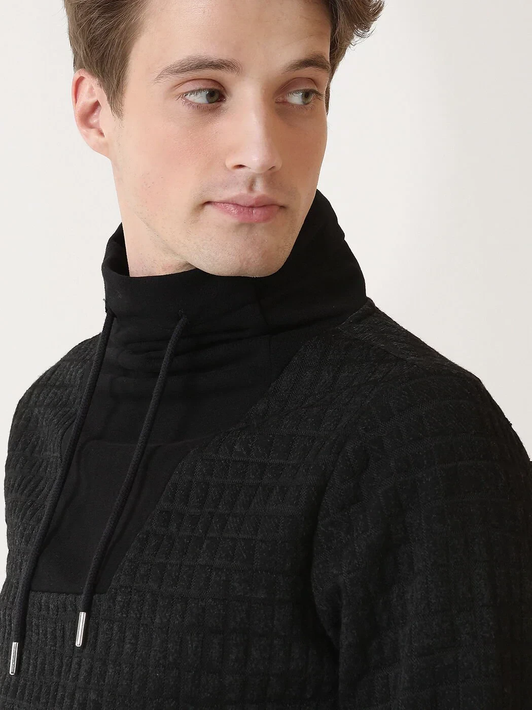 Antrasit Dik Yaka Jakarlı Sweatshırt - 2