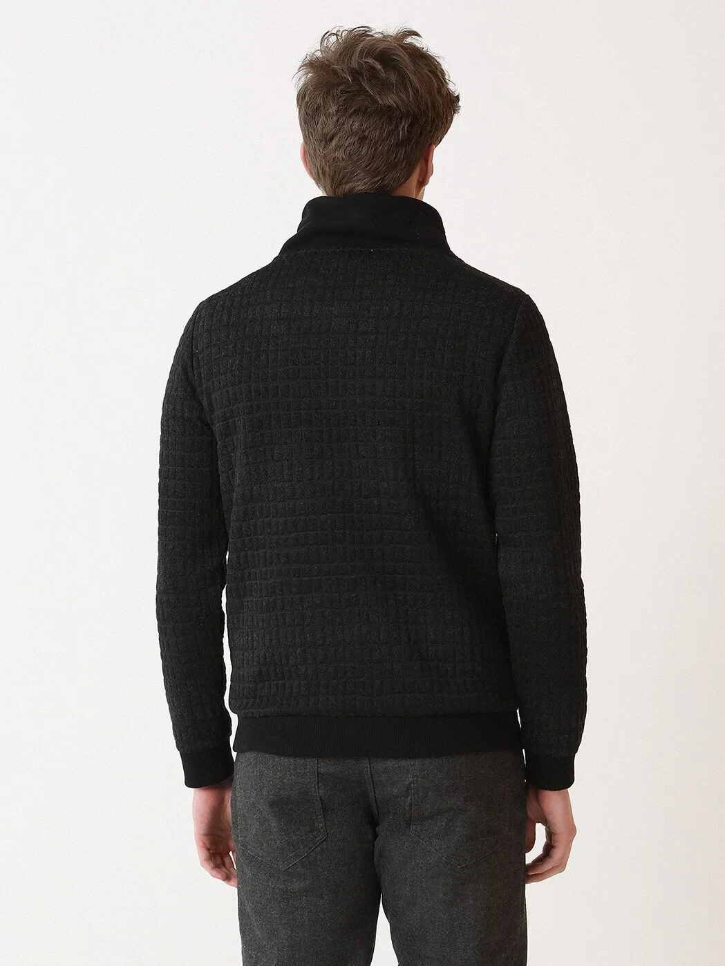 Antrasit Dik Yaka Jakarlı Sweatshırt - 4