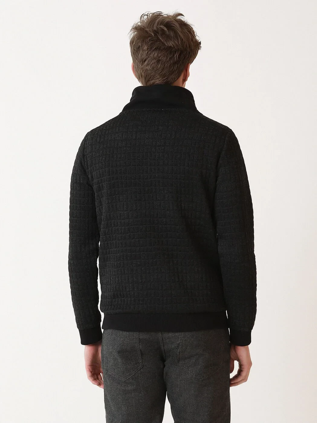 Antrasit Dik Yaka Jakarlı Sweatshırt - 4