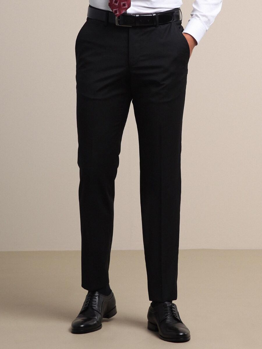 Antrasit Dokuma Fitted Fit Klasik Yün Karışımlı Pantolon - 1