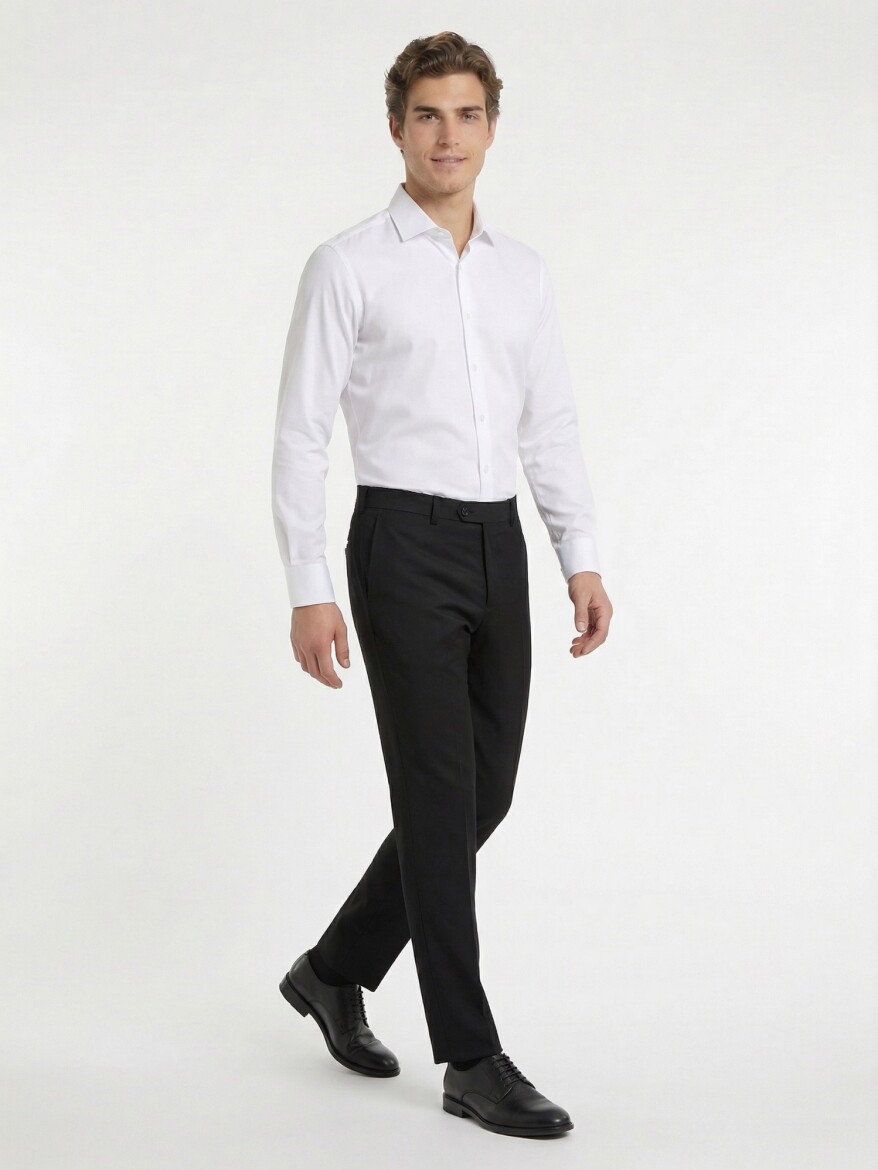 Antrasit Düz Dokuma Fitted Fit Klasik Yün Karışımlı Pantolon - 3