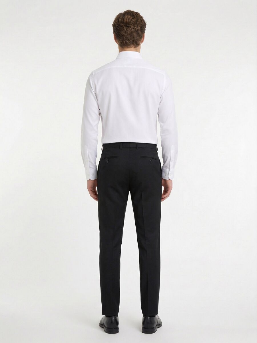 Antrasit Düz Dokuma Fitted Fit Klasik Yün Karışımlı Pantolon - 4