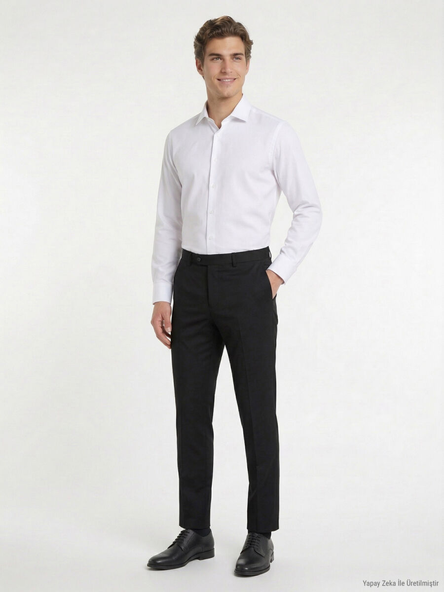 Antrasit Dokuma Fitted Fit Klasik Yün Karışımlı Pantolon - 1