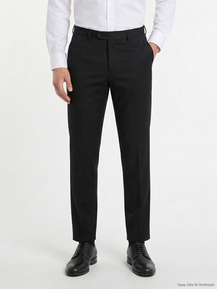 Antrasit Dokuma Fitted Fit Klasik Yün Karışımlı Pantolon - KİP