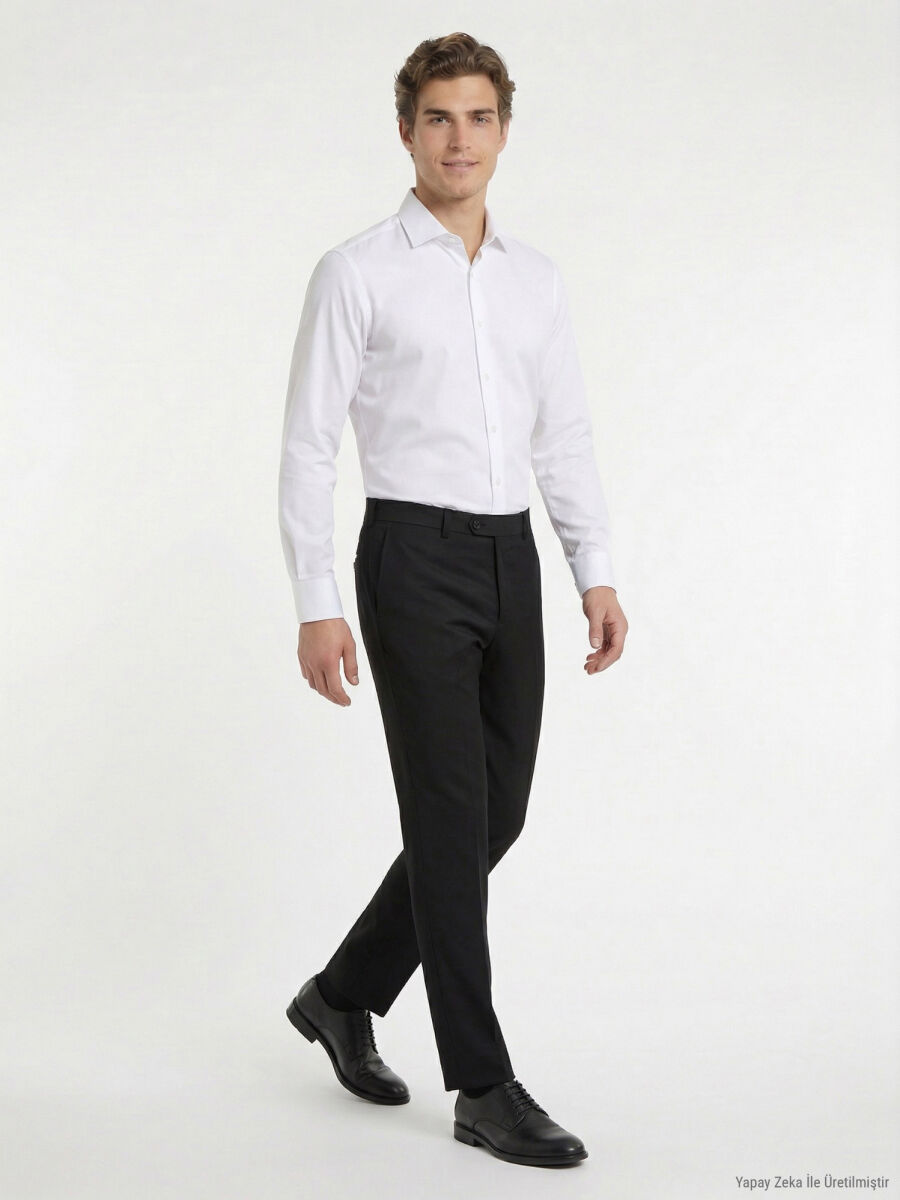 Antrasit Dokuma Fitted Fit Klasik Yün Karışımlı Pantolon - 3