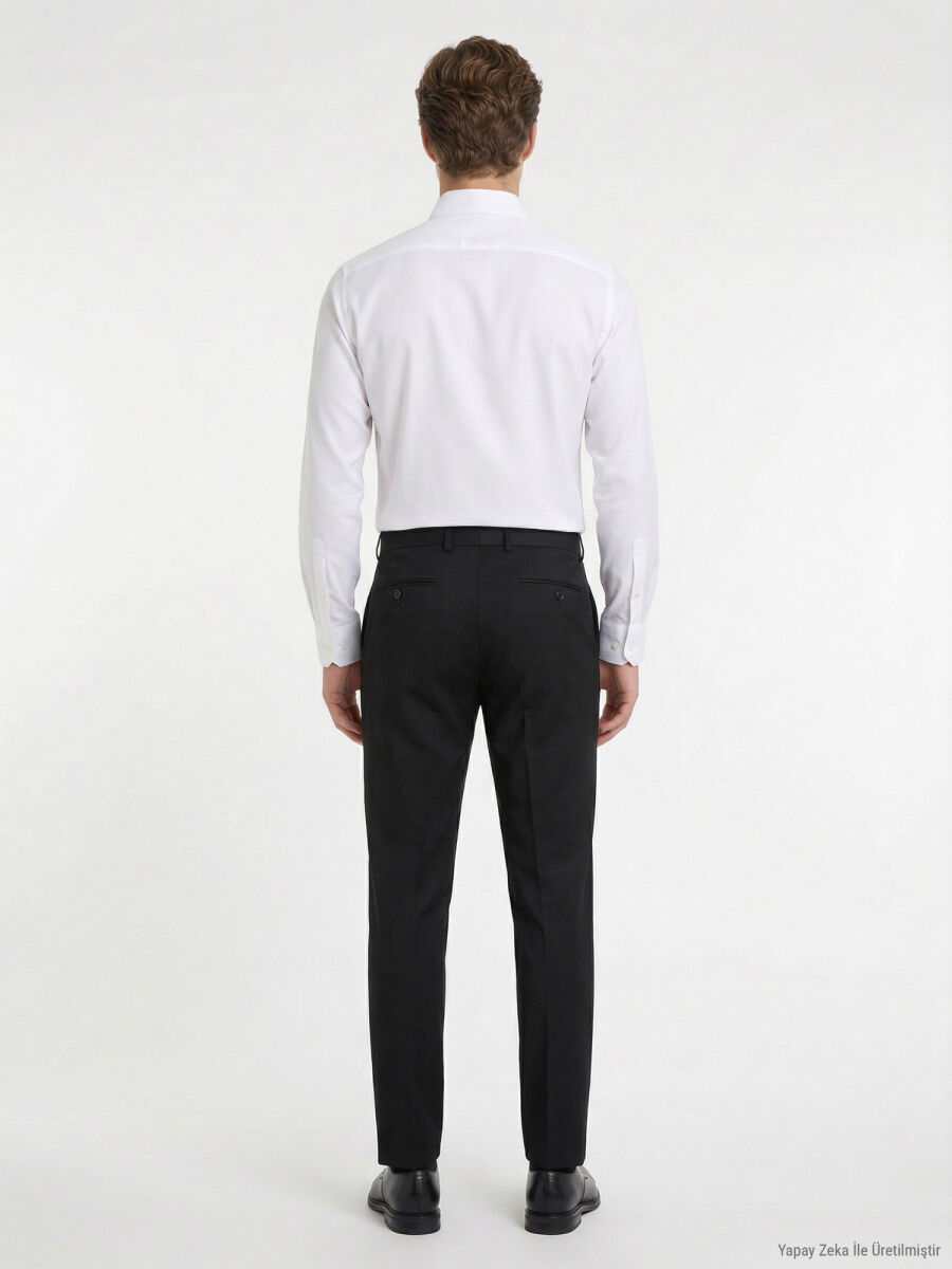 Antrasit Dokuma Fitted Fit Klasik Yün Karışımlı Pantolon - 4