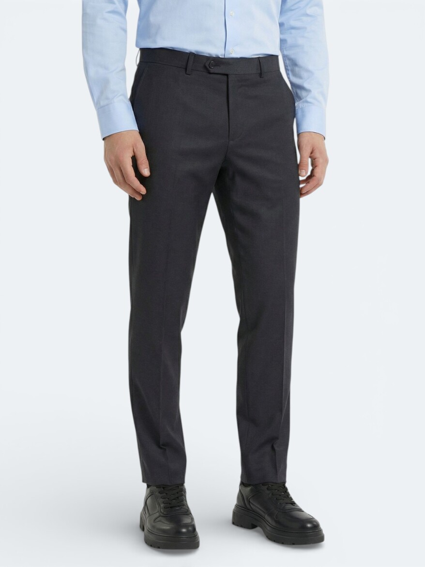 Antrasit Dokuma Fitted Fit Klasik Yün Karışımlı Pantolon - 3