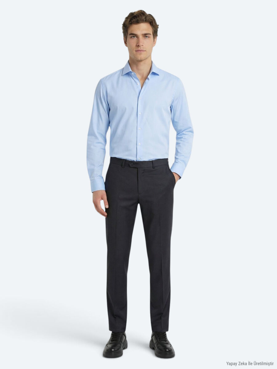 Antrasit Dokuma Fitted Fit Klasik Yün Karışımlı Pantolon - 1