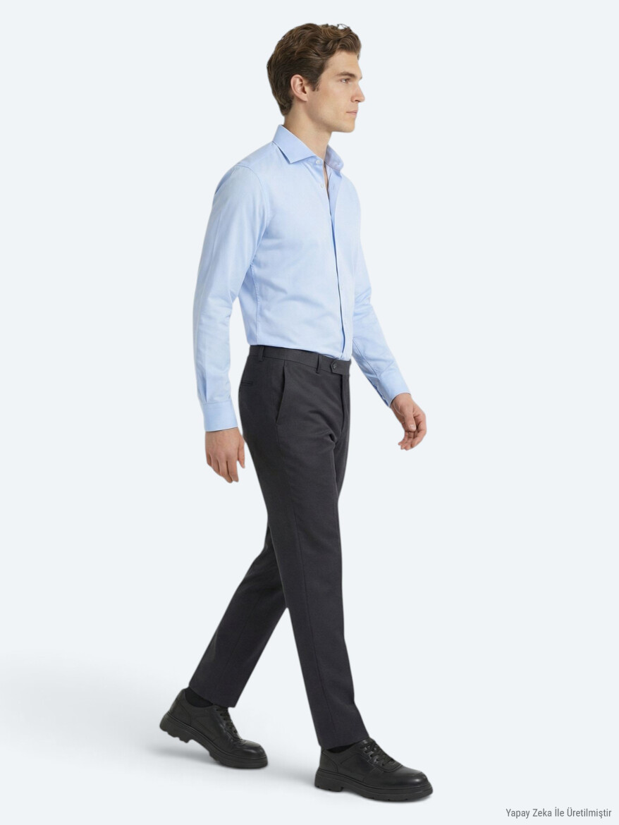 Antrasit Dokuma Fitted Fit Klasik Yün Karışımlı Pantolon - KİP