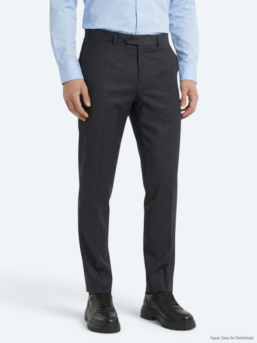 Antrasit Dokuma Fitted Fit Klasik Yün Karışımlı Pantolon - 3