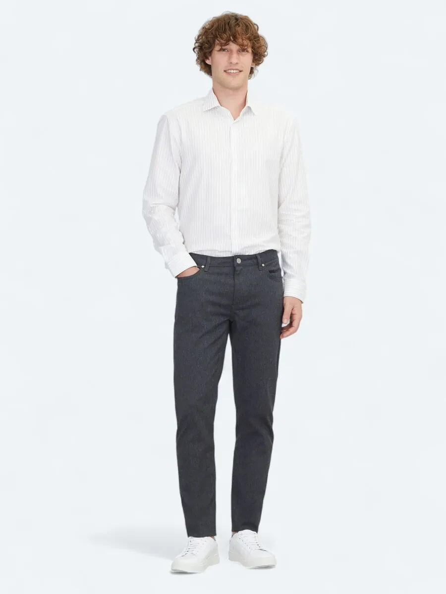 Antrasit Dokuma Regular Fit Casual Pamuk Karışımlı Pantolon - 1