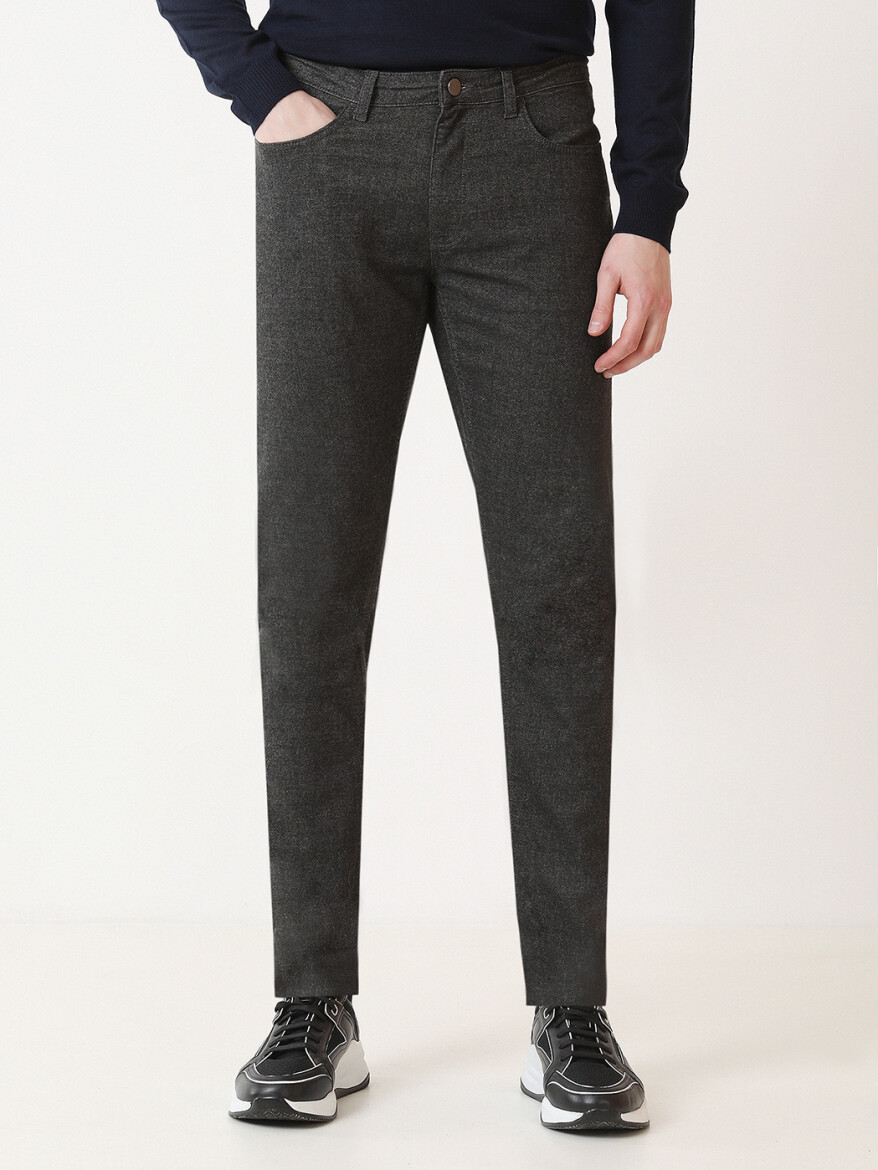 Antrasit Dokuma Slim Fit Casual Pamuk Karışımlı Pantolon - 1