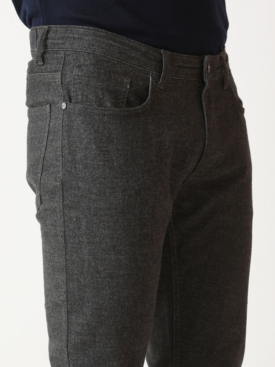 Antrasit Dokuma Slim Fit Casual Pamuk Karışımlı Pantolon - 3