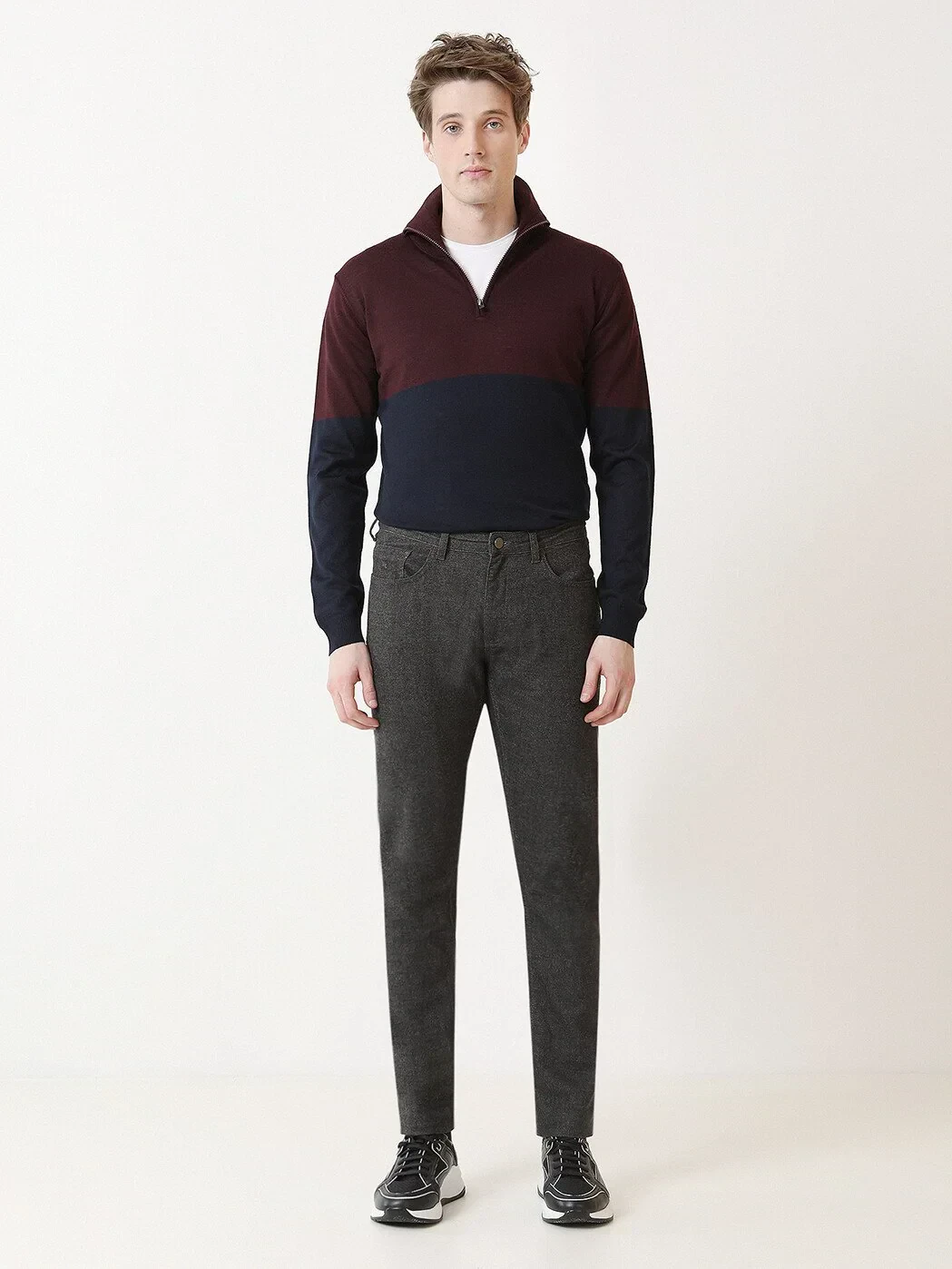 Antrasit Dokuma Slim Fit Casual Pamuk Karışımlı Pantolon - 2