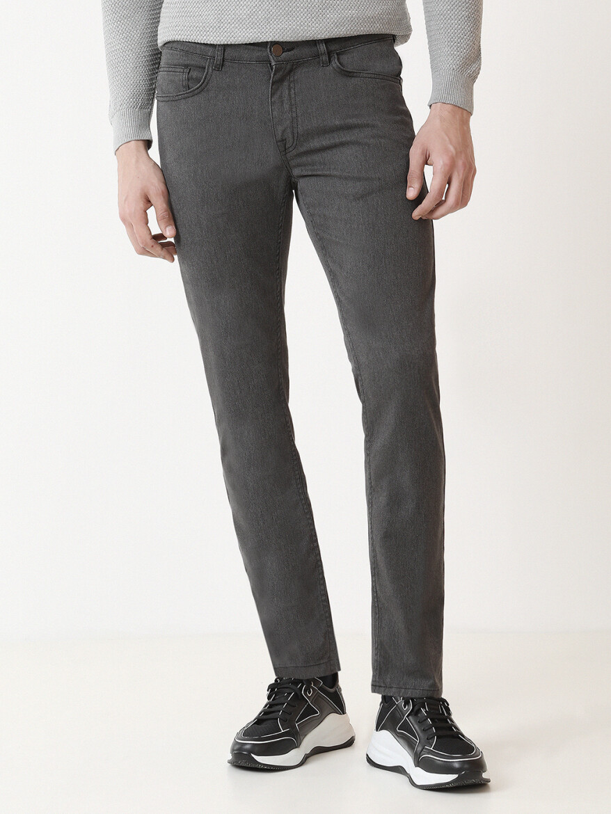 Antrasit Dokuma Slim Fit Casual Pamuk Karışımlı Pantolon - 1