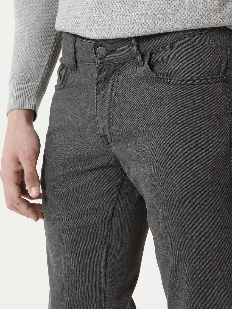 Antrasit Dokuma Slim Fit Casual Pamuk Karışımlı Pantolon - 2