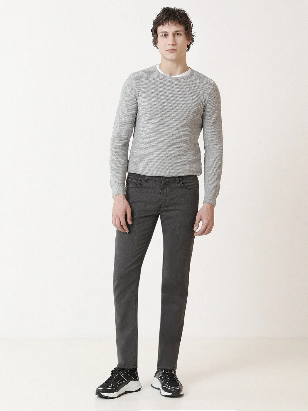 Antrasit Dokuma Slim Fit Casual Pamuk Karışımlı Pantolon - 3