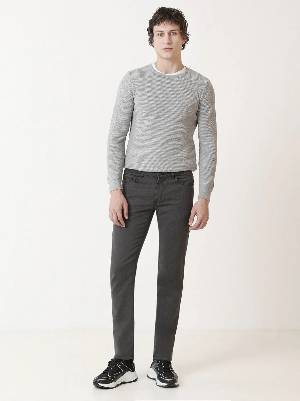 Antrasit Dokuma Slim Fit Casual Pamuk Karışımlı Pantolon - 3