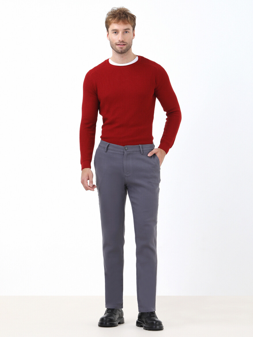 Antrasit Dokuma Slim Fit Casual Pamuk Karışımlı Pantolon - KİP