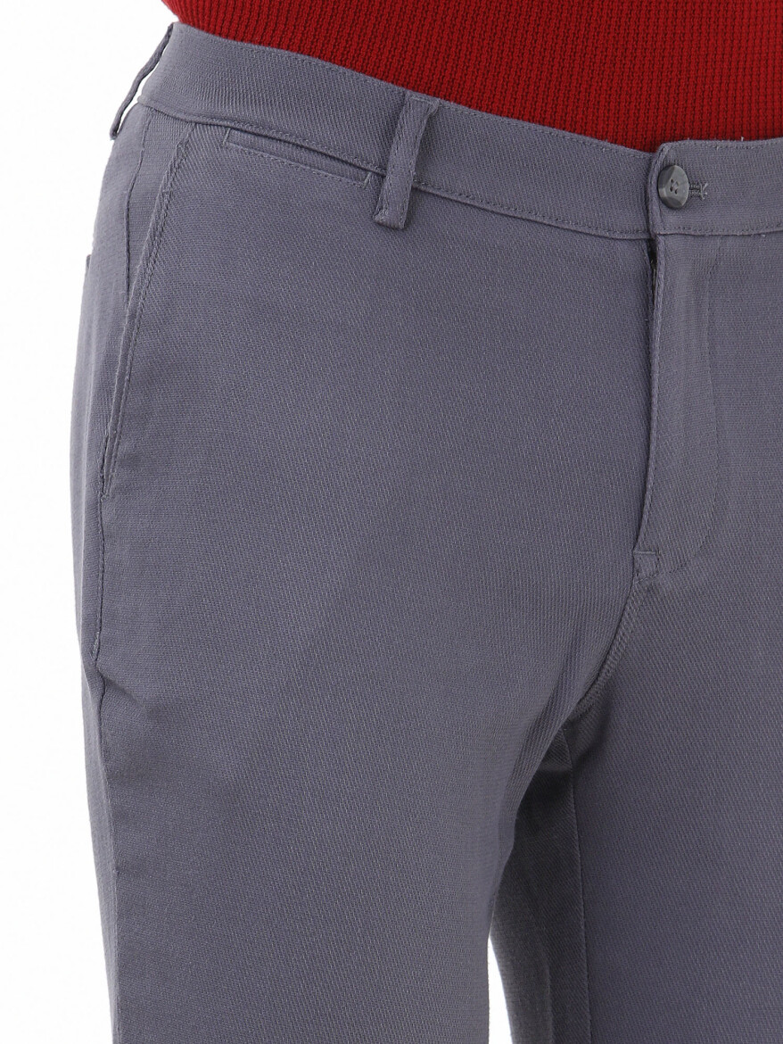Antrasit Dokuma Slim Fit Casual Pamuk Karışımlı Pantolon - 4