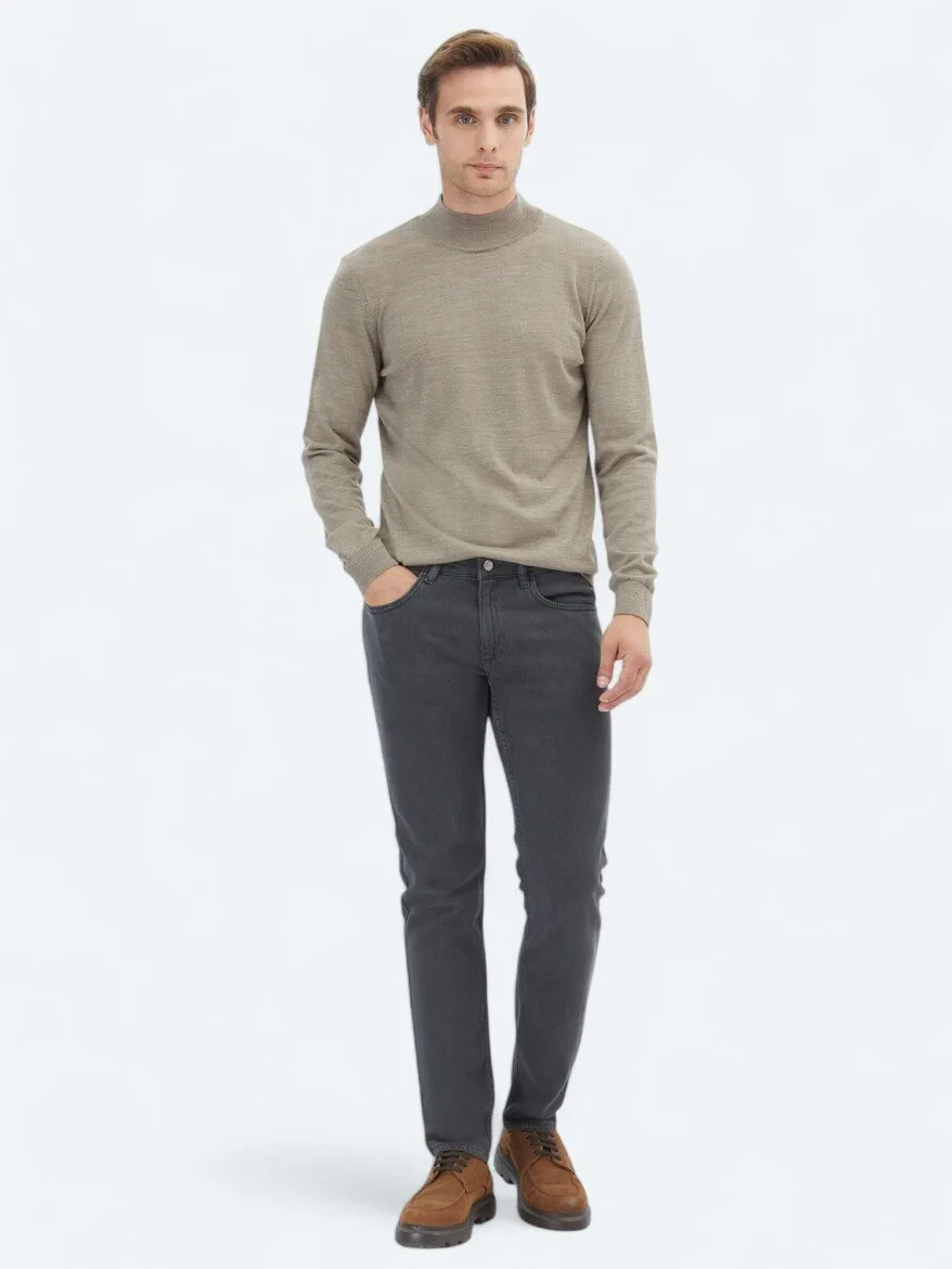 Antrasit Dokuma Slim Fit Casual Pamuk Karışımlı Pantolon - 1