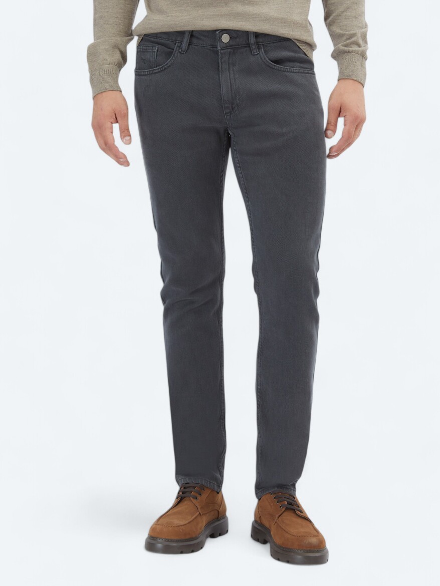 Antrasit Dokuma Slim Fit Casual Pamuk Karışımlı Pantolon - 2