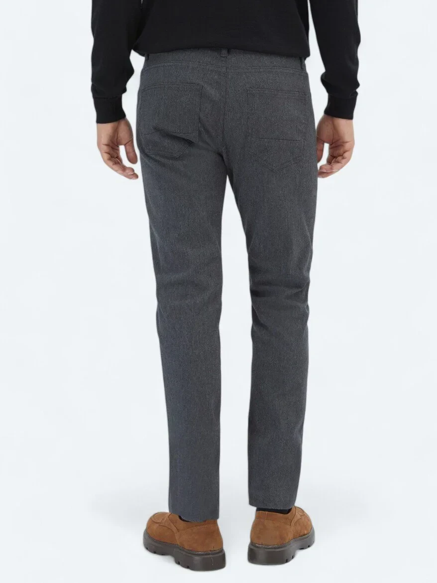Antrasit Dokuma Slim Fit Casual Pamuk Karışımlı Pantolon - 4