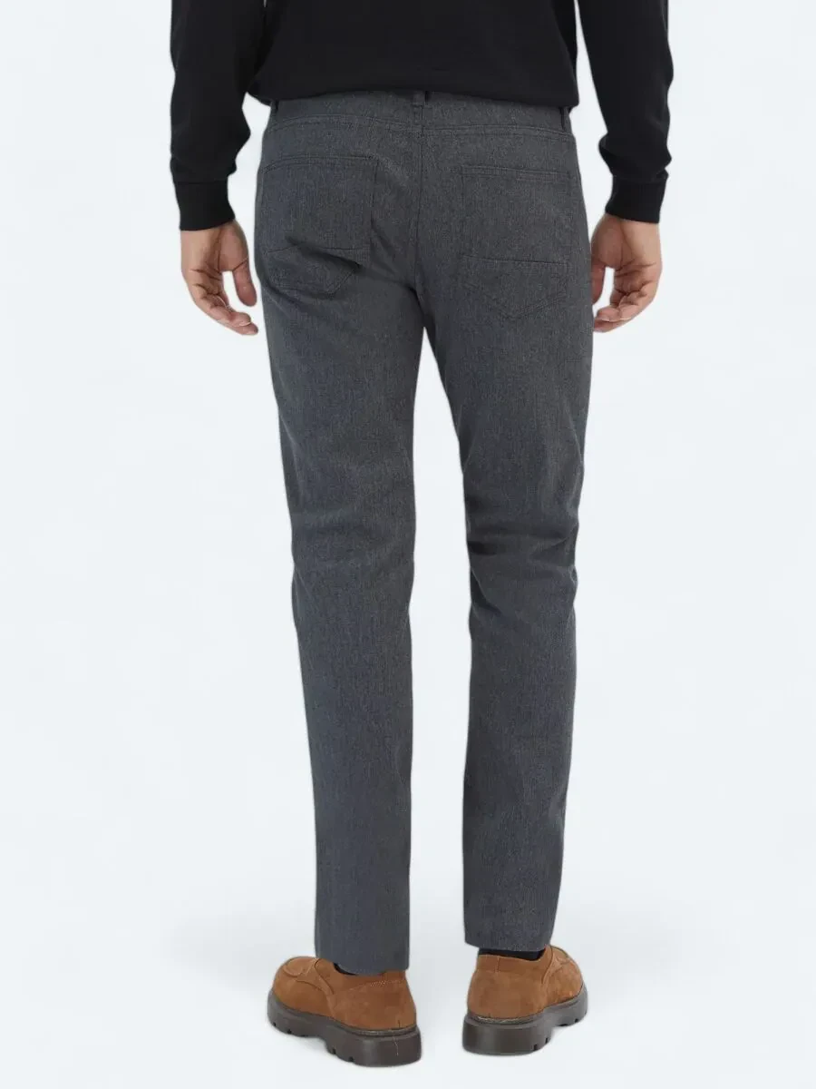 Antrasit Dokuma Slim Fit Casual Pamuk Karışımlı Pantolon - 4