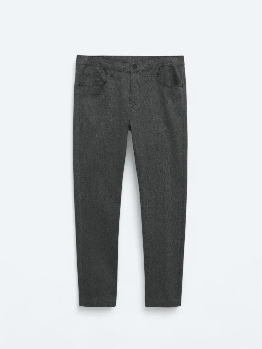 Antrasit Dokuma Slim Fit Casual Pamuk Karışımlı Pantolon - 5